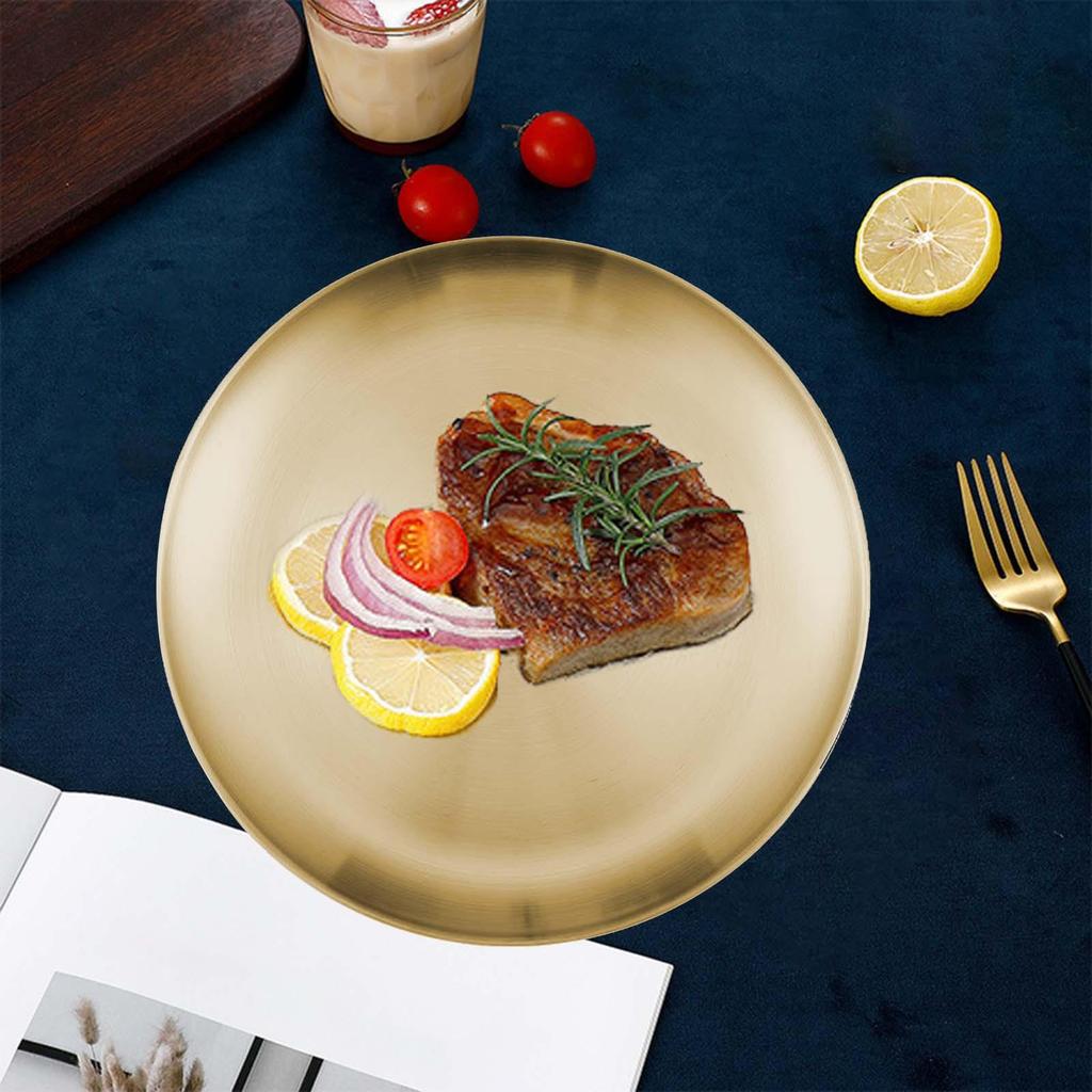 Stainless Steel Plate Reusable Dinnerware Stackable Serving Platter Round Metal Dinner Plate for BBQ Dessert Home Outdoor Hotel