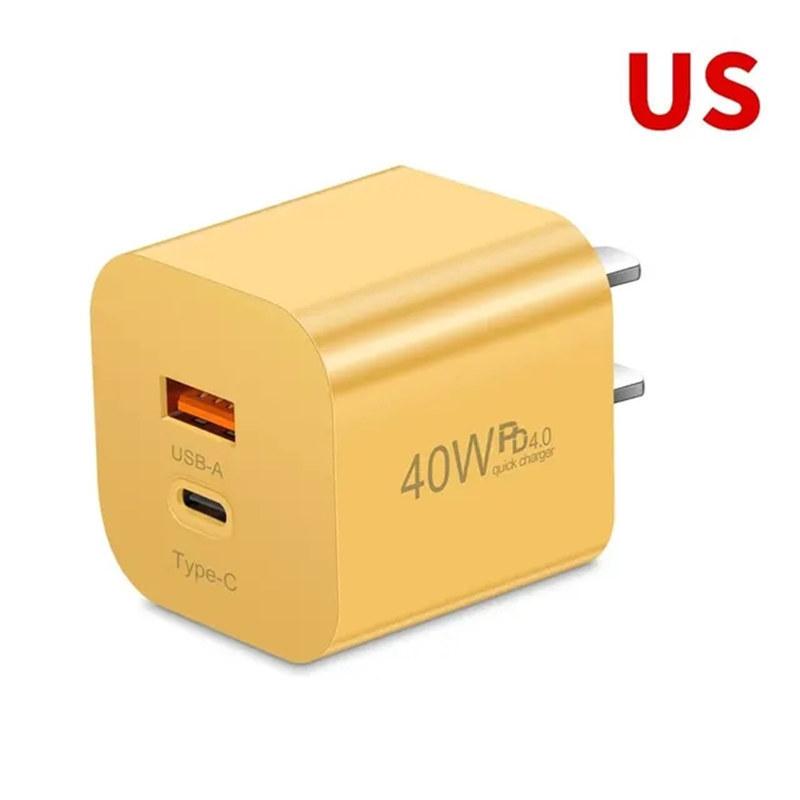

USB-зарядное устройство 40 Вт QC3.0, адаптер для быстрой зарядки мобильного телефона типа C для iPhone, Xiaomi, Samsung, Huawei, Macbook US Plug жёлтый