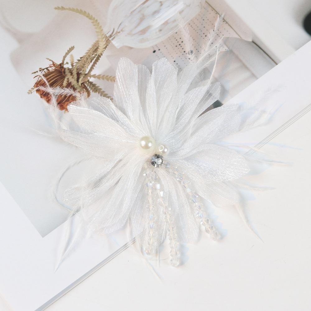 Organza Flower Accessories Crystal Tassel Detail Flower DIY Headdress Part Glitter Crystal Inlay Hair Decor Hair Crown Making