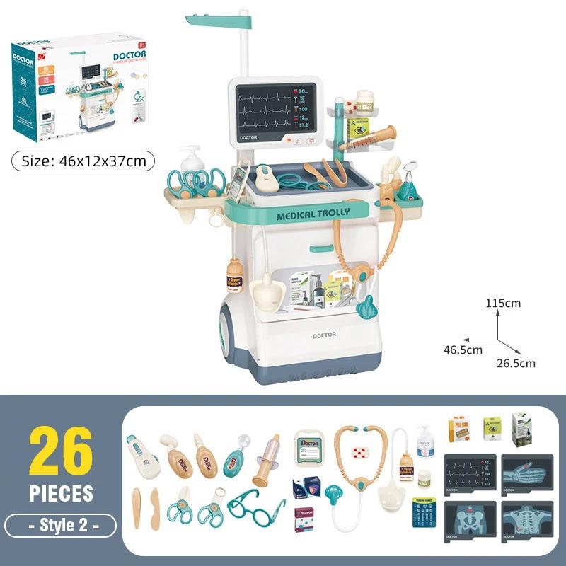 Non-Toxic Doctor Kit Toy Pretend Play Doctor Nurse Hospital Games Toddlers Medical Cart Kit With Sounds 3-5 Year Old Toddler Toy For Kids