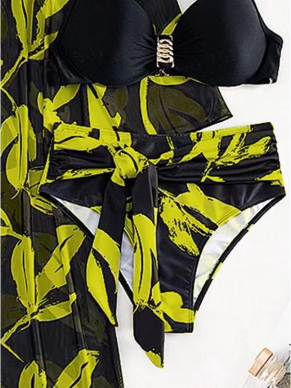 Women's High Waist Bikini 3-Piece Set with Long Shirt - European & American Style 2025 Swimwear