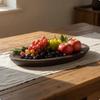 Plateau Ovale en Bois Rustique Service Artisanal Imperfection Plat avec Bord Surélevé pour