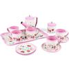 Kids Tea Set for Little Girls Pink Tin Tea Party Set Teapot Tea Cups Plates Saucers Serving Tray Princess Toys Gifts