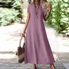 Abito Maxi da Donna con Scollo a V e Maniche Corte alla Caviglia in 12 Colori, Vestibilità Casual Ampia con Borsa a Tracolla