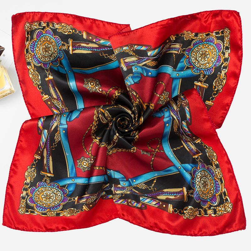 Light Luxury 50Cm Small Square Scarf Chain Printed Silk Scarf Women'S Thin Neck Protection Scarf Cheap Silk Scarf Gift
