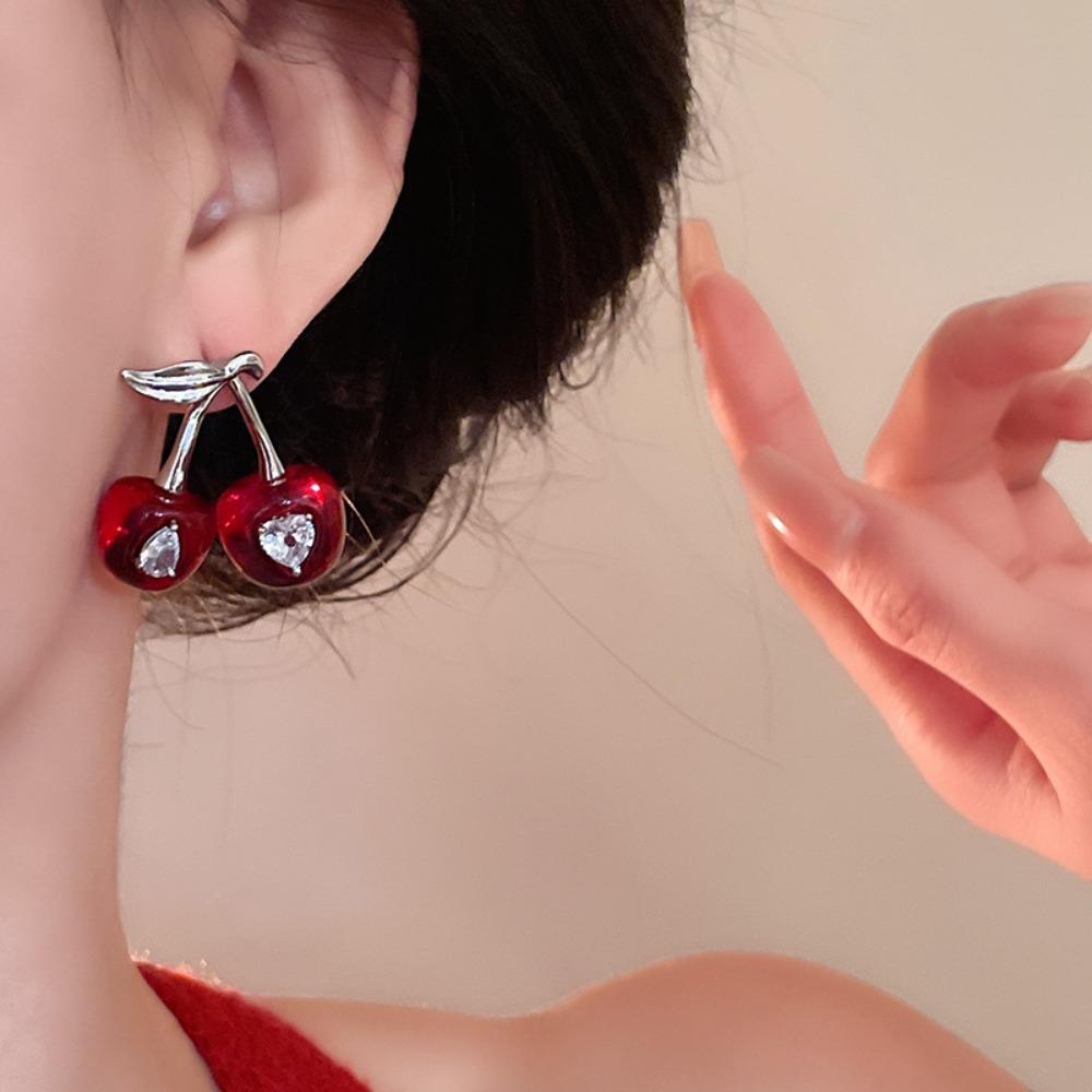 

Шикарний вишневий набір прикрас Кулон Кристал Сережки-пусети Модне вишневе намисто Подарунок Ear Studs