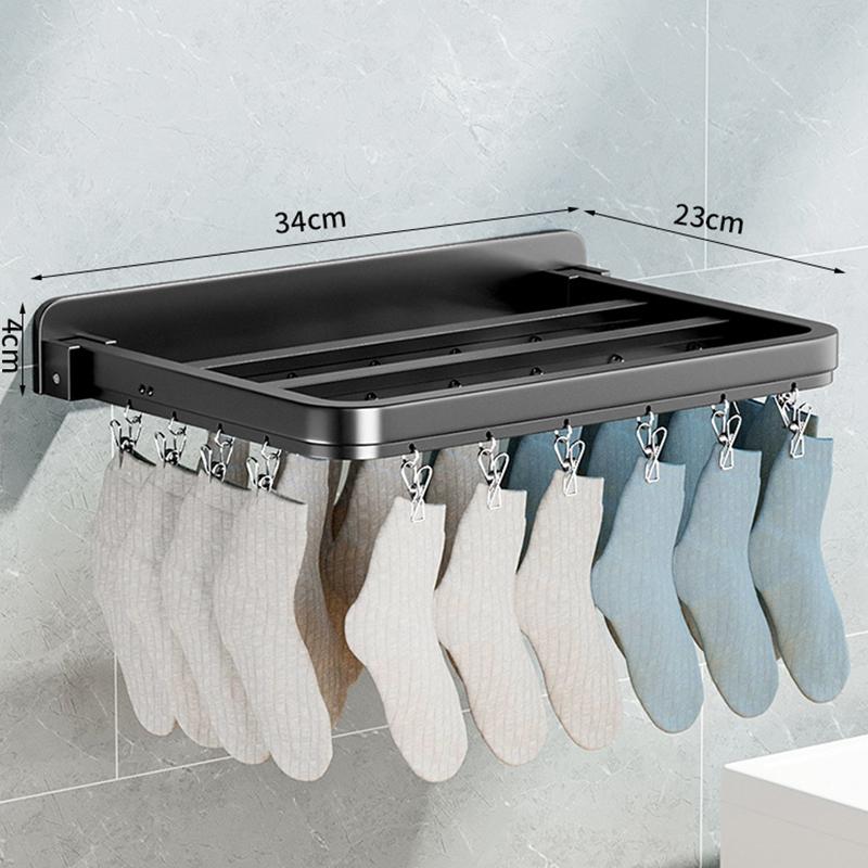 Laundry Organizer 12/20/26 Hooks Shelf Bra Underwear Fixed Wall Mounted Socks Clips Aluminium Alloy No Drilling Black