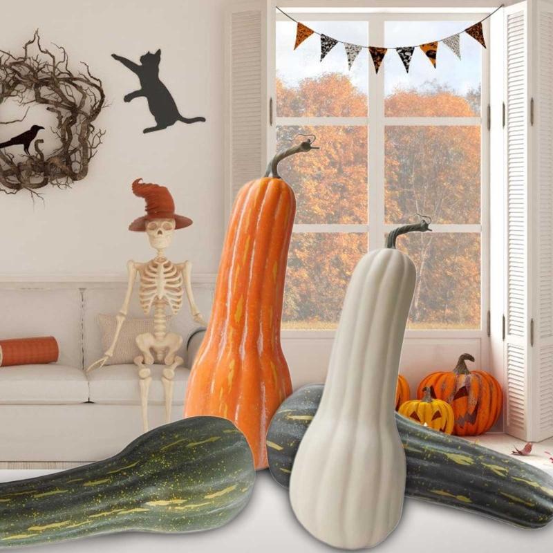 Artificial Pumpkins Realistic Long Fake Foams Pumpkins for Basket Display Photography Props Thanksgiving Decorations