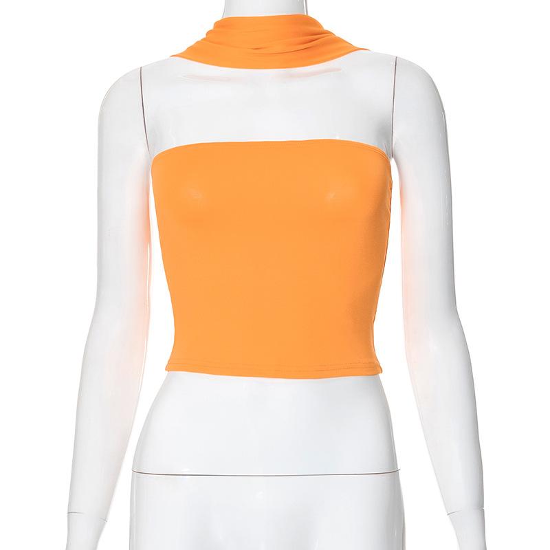 

Y2k Sexy Solid Sleeveless Summer Tops Women Casual High Street Halter Slim Elastic Tanks Female Fashion Chic Vintage Backless Beach Tees XS помаранчевий