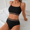 New European and American Style Leopard Print Suspender Split Swimsuit Women's Sexy High-waisted Briefs Swimsuit Spice Girl