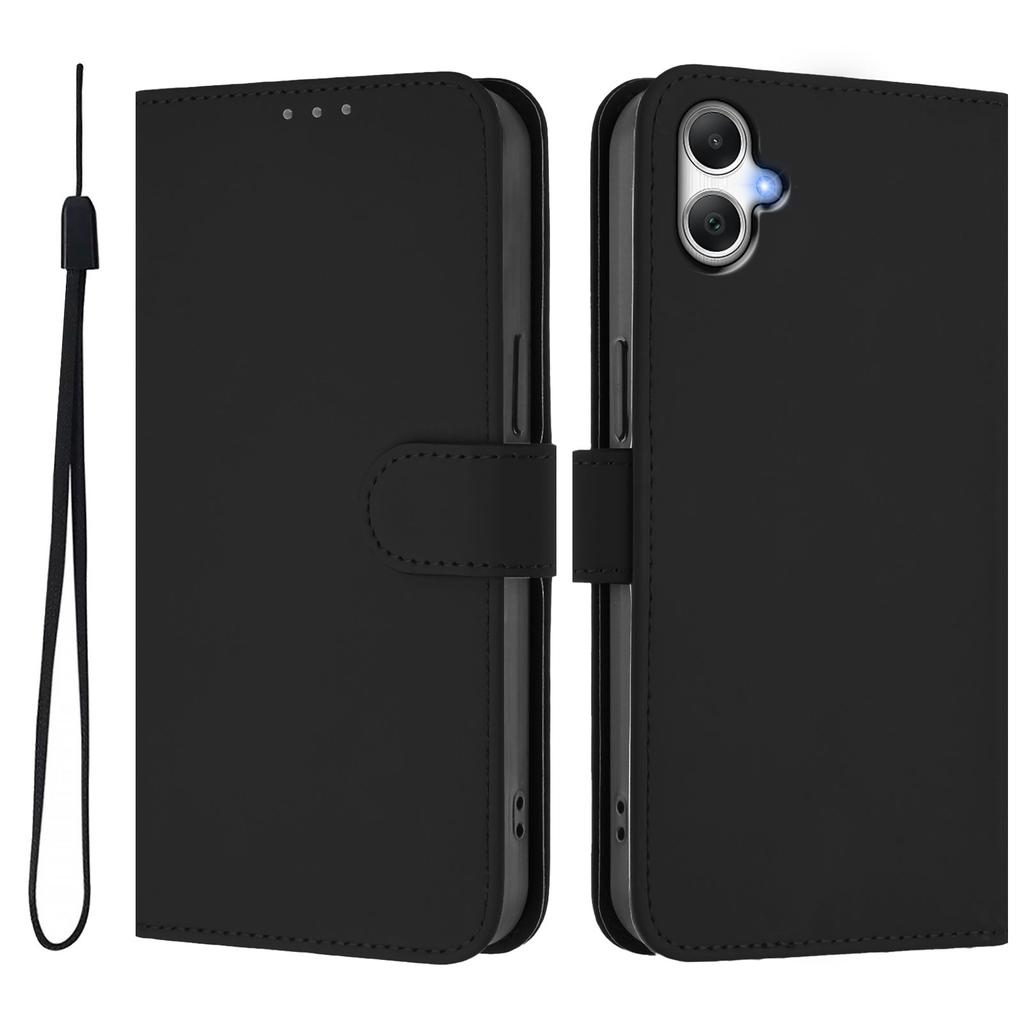 For Samsung Galaxy A05 4G Case Solid Color Wallet Leather Phone Cover with Strap