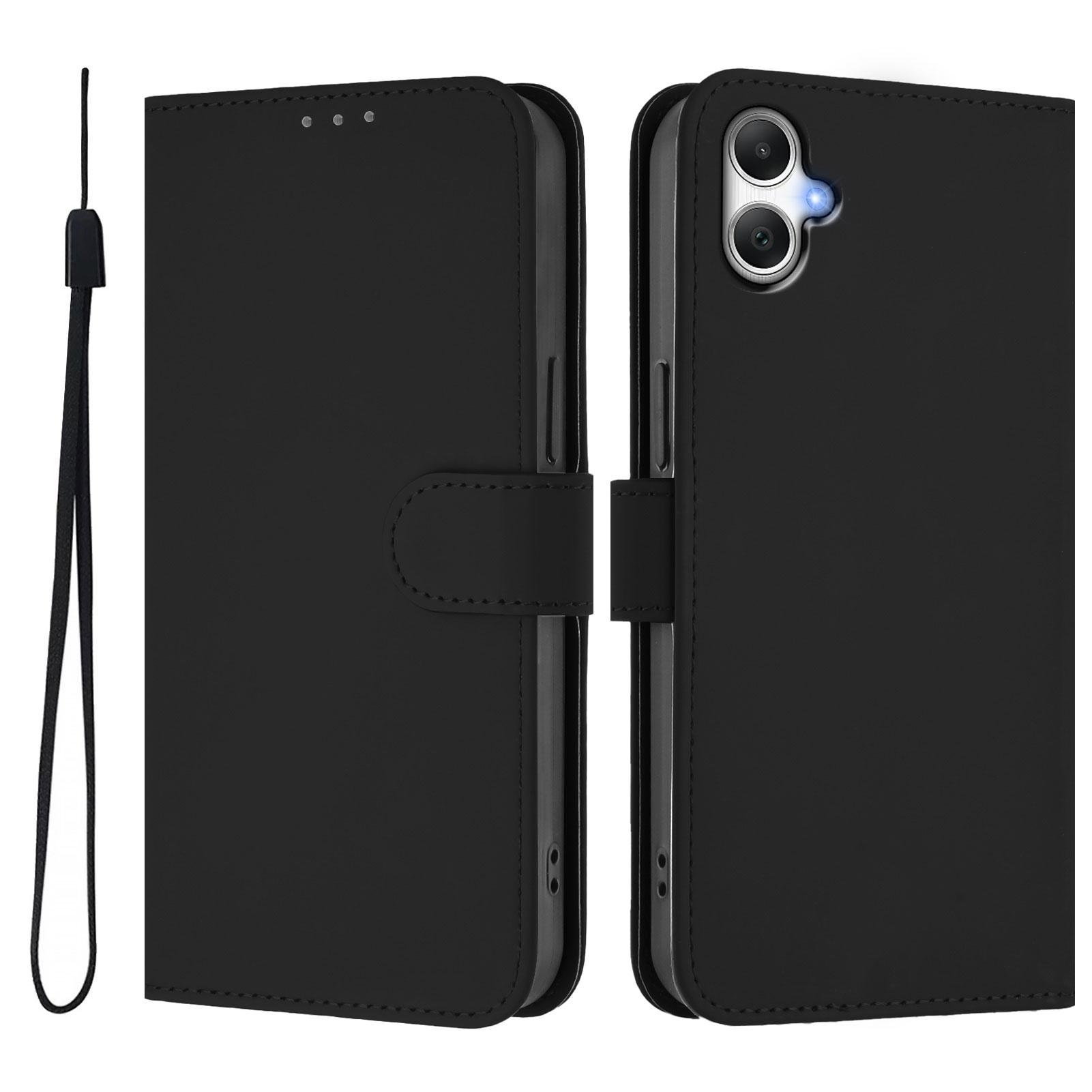 

Чехол для Samsung Galaxy A06 4G Однотонный Кошелек Кожаный Чехол для Телефона с Ремешком Black