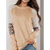 Cross-Border Fashion Autumn New Round Neck Stripes Leopard Print Print Contrast Color Raglan Sleeve Long Sleeves T-shirt Women's Fashion All-Matching