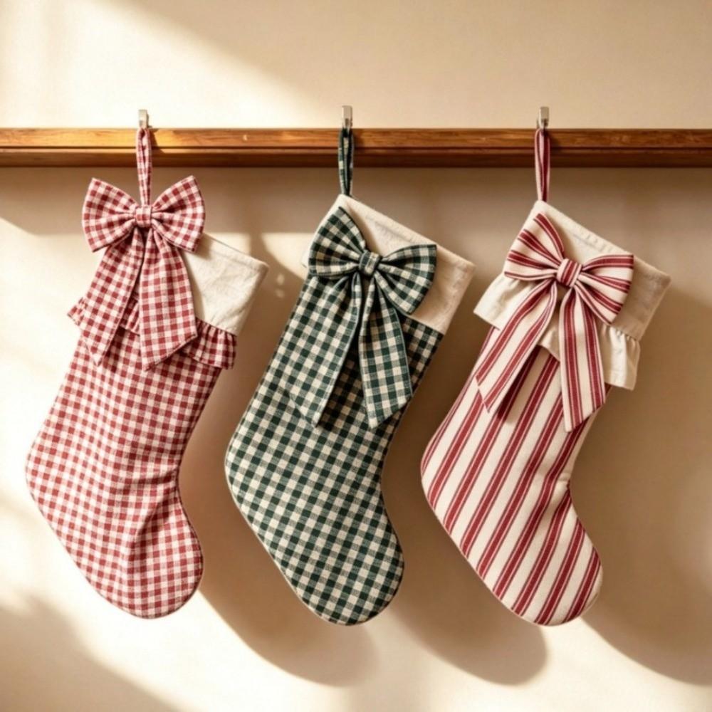 Plaid Hanging Gift Bag Striped Festive Stocking Unique Christmas Stocking Gift Giving