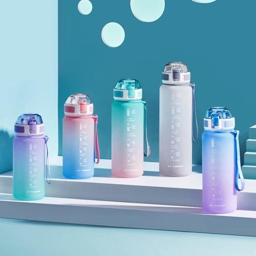 Ulable Water Bottle, Large Capacity Water Bottle with One-Touch Opening and Time Marker, Ultra-Lightweight, Cold and Heat Resistant, Portable, Leak-Pr