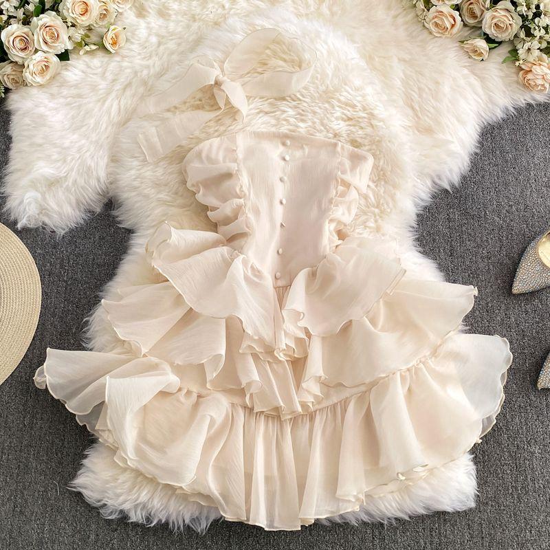 

Милое платье-труба с открытыми плечами, фея, лето, чистое желание, юбка «лепесток лотоса», элегантное пышное платье-торт Apricot L