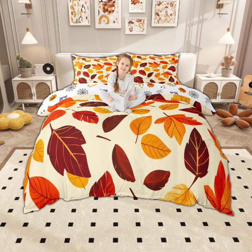 Homewish Watercolor Pumpkin Duvet Cover Set, Hello Fall Bedding Set, Thanksgiving Day Comforter Cover Set
