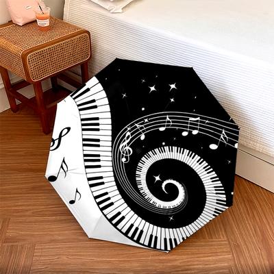 1 PC Automatic Folding Umbrella - Musical Symbols Pattern, Portable & Foldable Design with 8 Ribs, Christmas Birthday Gifts