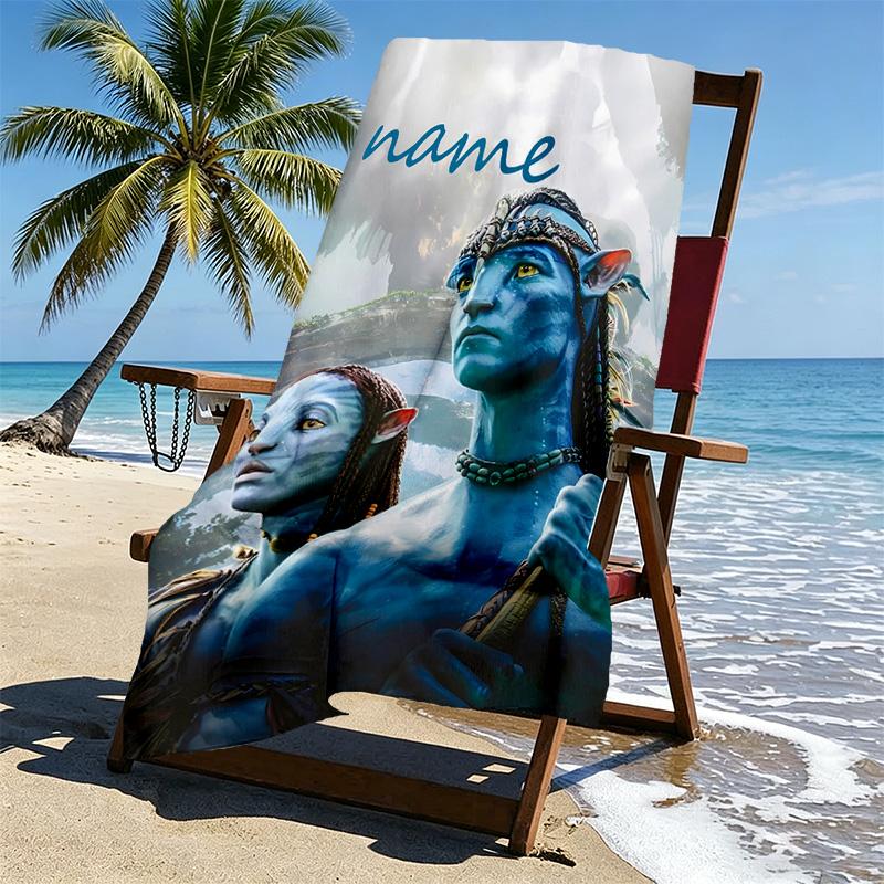 Custom Name Personalized Avatar Print Beach Towel, for Trip Camping Beach Party Home Decor, Birthday Gift for Family & Friends