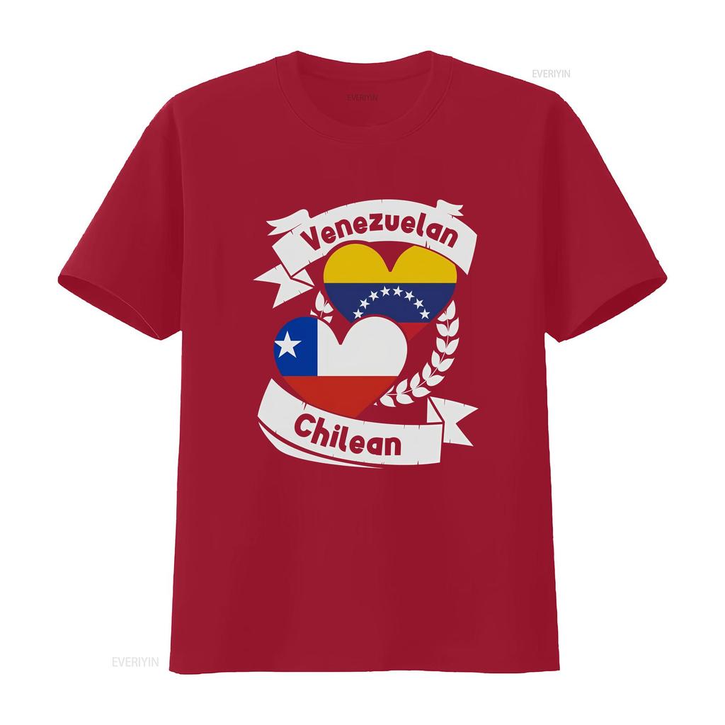 Venezuelan Chilean Heart Flags Venezuela Chile T Shirt vintage Washed homme Top For Everyday Wear Unisex fashion Stylish Casual