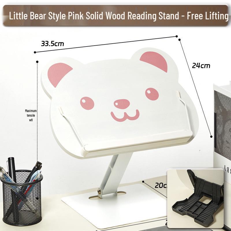 Adjustable Solid Wood Bear Book Stand for Kids and Students