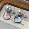 Sweet Wind Cute Cartoon Kitty Cat Ab Versatile Niche Design Light Luxury Heavy Industry Pearl Earrings Women