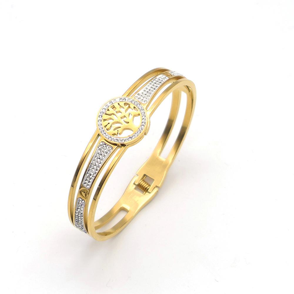 Open Bracelet with Gold Tree of Life Pattern and Fashionable Women's Bracelet