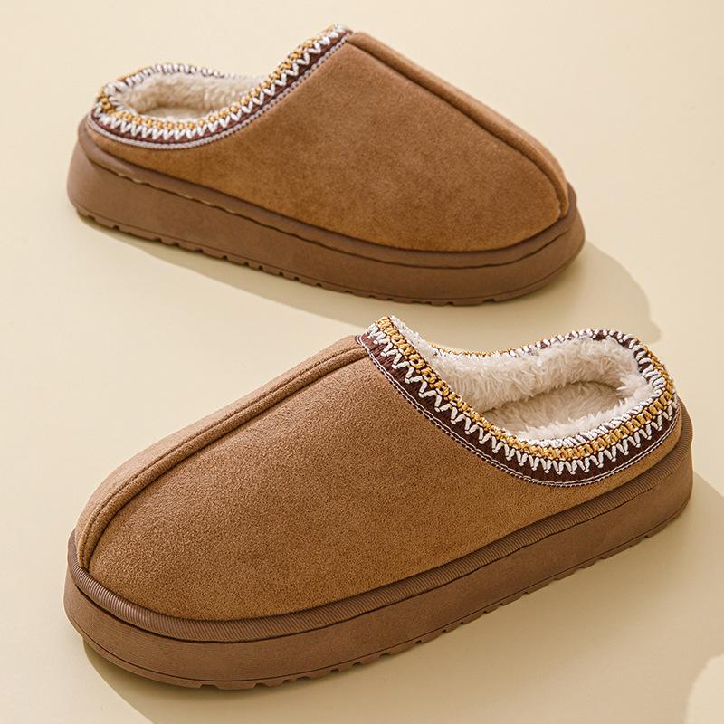 New autumn and winter Baotou ethnic style fashion cotton drag couple warm rubber thick-soled cotton slippers