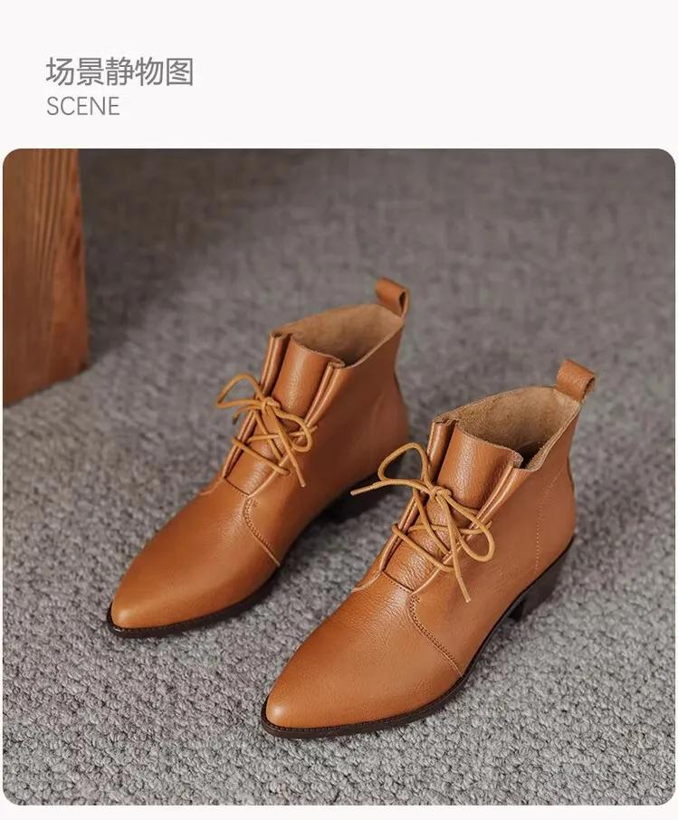 fashion Ankle Square Heel Modern Boots Winter Korean Style Ladies Shoes 2024 High Quality Lace-up Pointed Toe Mid Heel Women's Boots