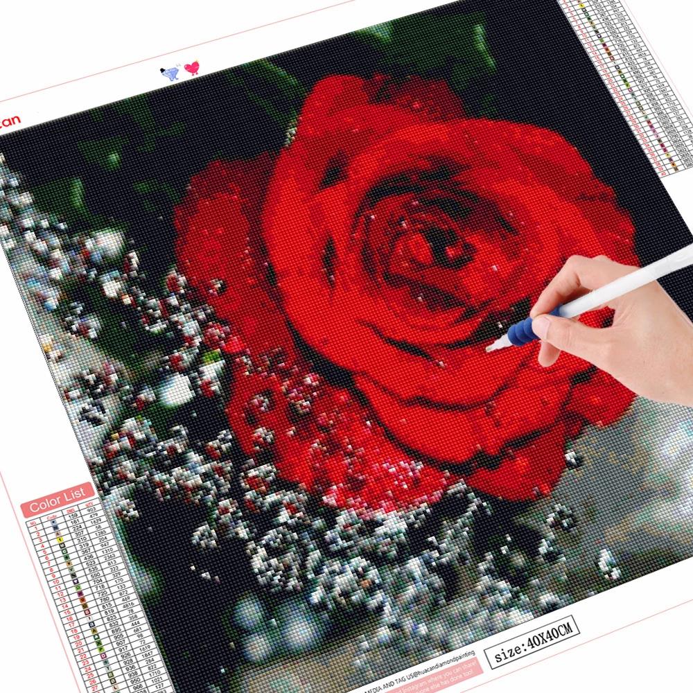 50X50CM 5D DIY Diamond Painting Flower Rose Mosaic Diamond Full Square Round Rhinestone Picture Home Decoration