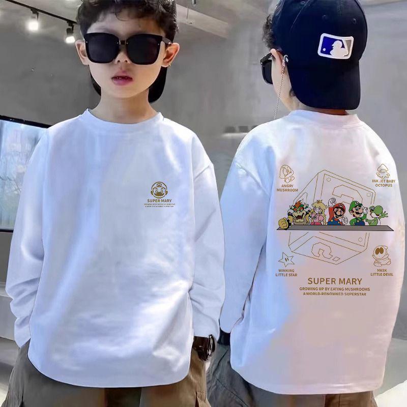 100% Cotton Boys' Long Sleeve Versatile T-Shirt for Toddlers and Children - Spring/Autumn Loose Fit Base Layer