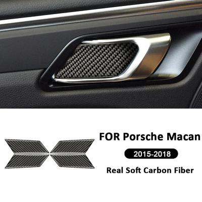 Pour Porsche Macan 2015-2018 Fibre de Carbone Anneau de Poignée de Tirage Intérieure de Porte de Voiture Cache de Garniture de Bol Autocollant de Décoration Intérieure Accessoire