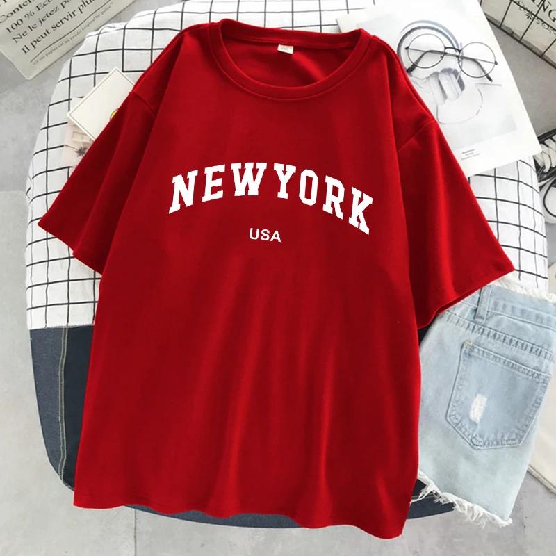 

New York Usa City Letter Graphic T Shirts For Women Breathable Cotton TShirt Street Tee Shirtstreet Oversized Short Sleeve 4XL
