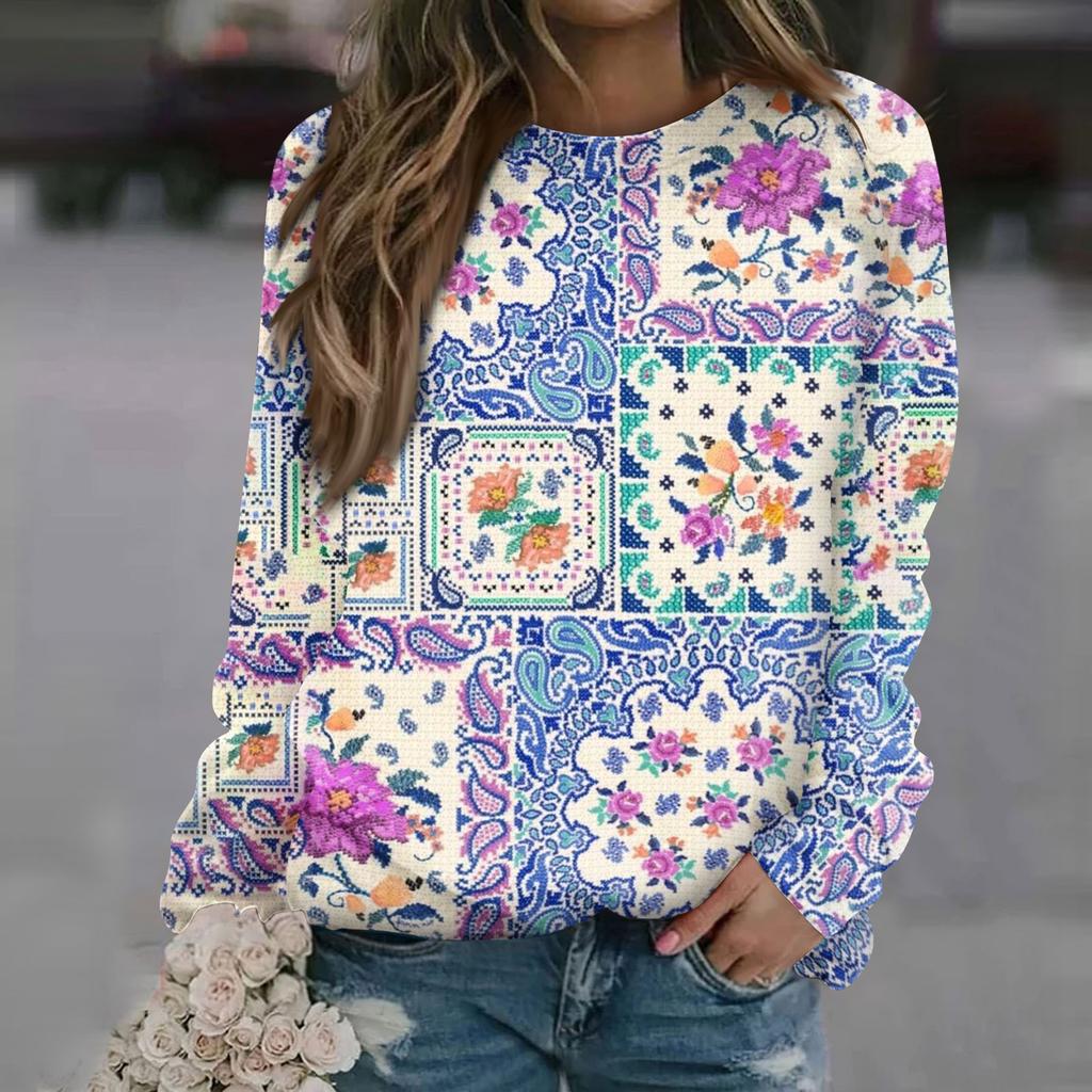 Women's Fashion Casual Long Sleeve Christmas Printed Neck Sweatshirt Top