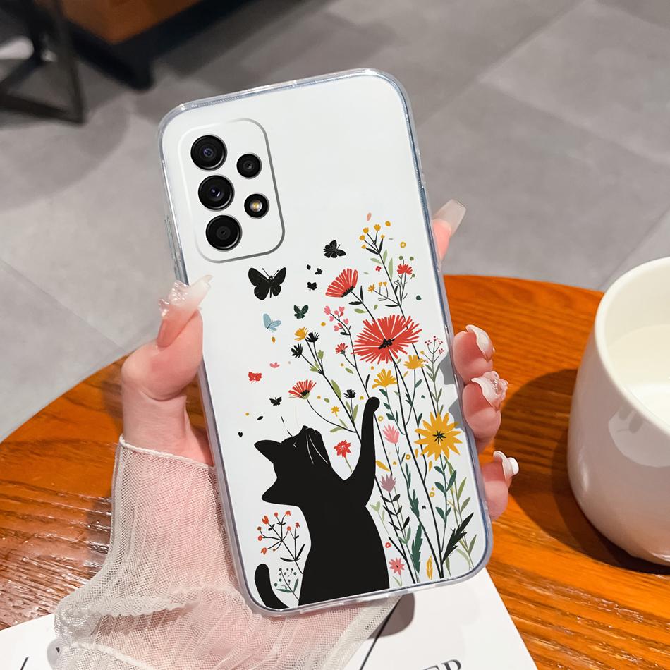 Flower Case For Samsung Galaxy A52 Phone Cover For Samsung A 52 Cases Soft Transparent Silicone Christmas Elk deer Back Covers