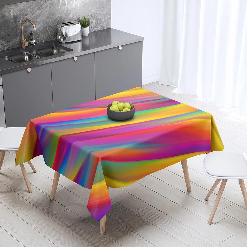 Tovaglia Fantasia Arcobaleno Decorazione Casa Tavolo Rettangolare Festa Resistente alle Macchie Copertura Antipolvere