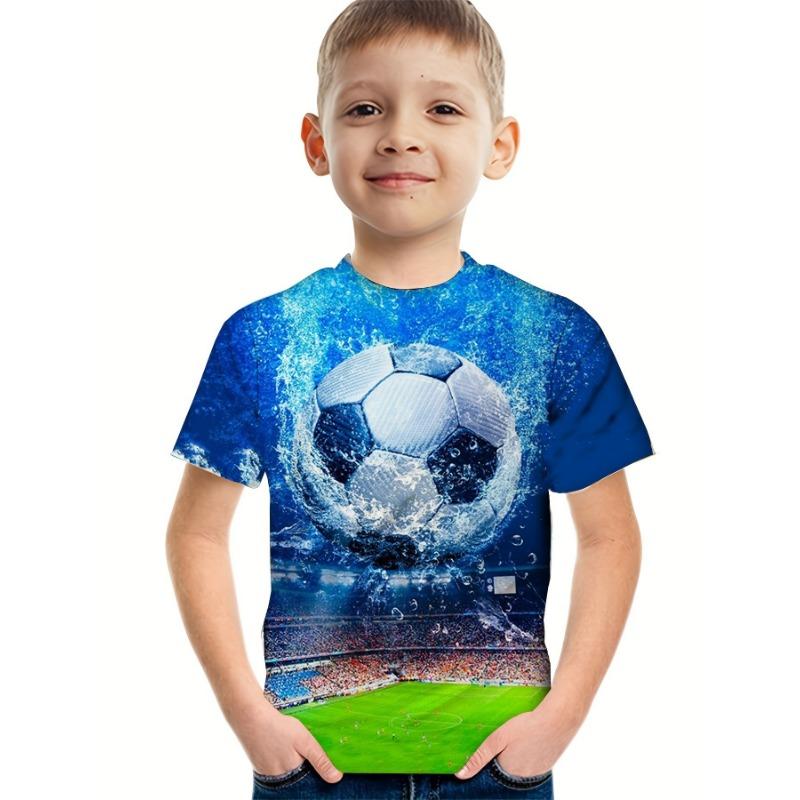 Summer Round Neck 3D Flame Football Printed Top Fashionable Casual Short Sleeved Children's Boy T-shirts