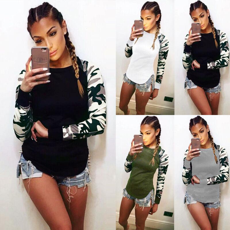 Premium Quality Damen Camouflage Printed Long Sleeve Pullover T-shirt For Stylish Comfort
