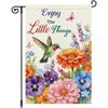 Spring Enjoy The Little Things Garden Flag Double Sided Hummingbird Florals Garden Flag Seasonal Small House Flags for Outside Yard Farmhouse Spring