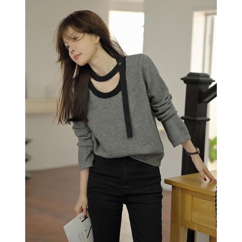 Chic Cutout Neck Colorblock Flare Sleeve Knit Sweater for Women