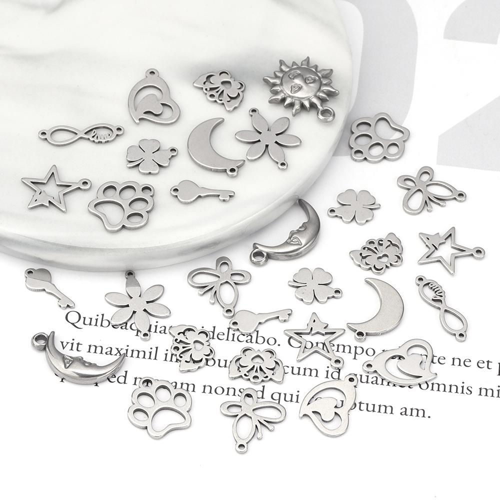 10pcs/lot Stainless Steel Small Pendants Heart Star Moon Shaped Necklace Pendant Ornamen For DIY Charm Earring Jewelry Wholesale