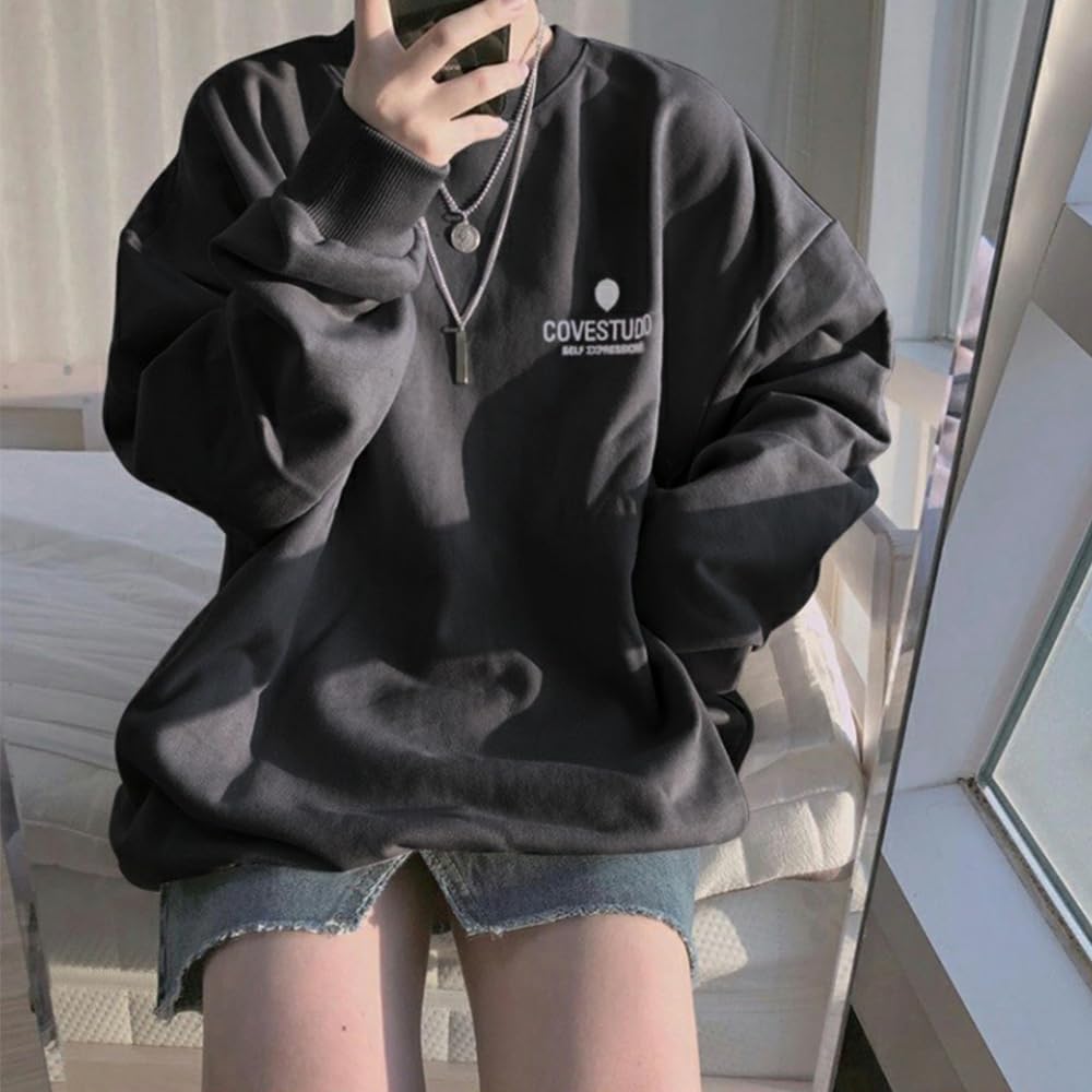 Rainer Large Size Oversized Pullover Crew Logo Loose Long Sleeve Body [Eolluka] Women's Hoodie, Sweatshirt, Neck, Top, Spring, Autumn, Winter, Fit,