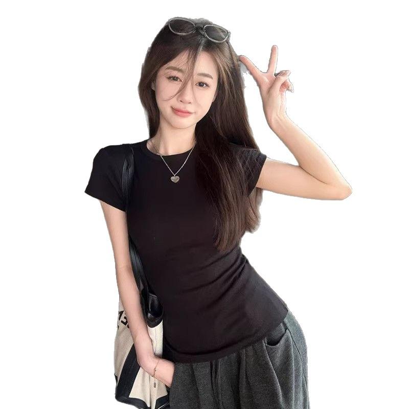 Pure Cotton Slim-fitting and Thin Black Spice Girl Small Top Summer New Sweet and Spicy Short-sleeved Tight Shoulder T-shirt Women
