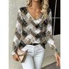 Fashion Women's V-Neck Long Sleeve 3D Casual Color Printing Casual Long Sleeve V-Neck T-Shirt