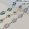 Silver Bohemian Female Metal waist chain Belt luxury Blue Gemstone Ellipse Designer Belts for Women Long Waistband Punk