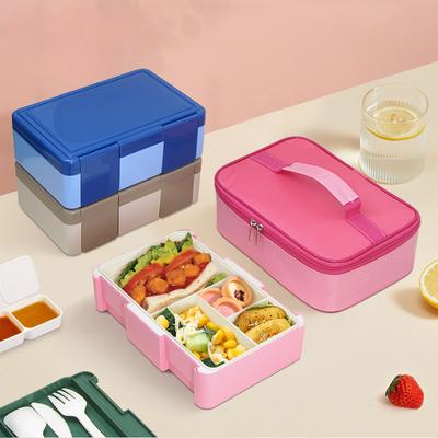 1450ml Bento Box für Kinder 4 Fächer Versiegelte Lunchboxen mit Löffel Gabel Mikrowellenheizung Tragbarer Auslaufsicherer Lebensmittelbehälter
