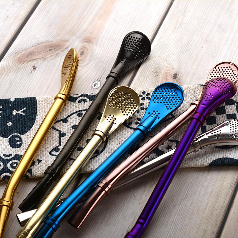 Stainless Steel Straw Loose Leaf Tea Infuser Dringking Spoons Filter Stirring Straws Washable Practiacl Drinking Tool