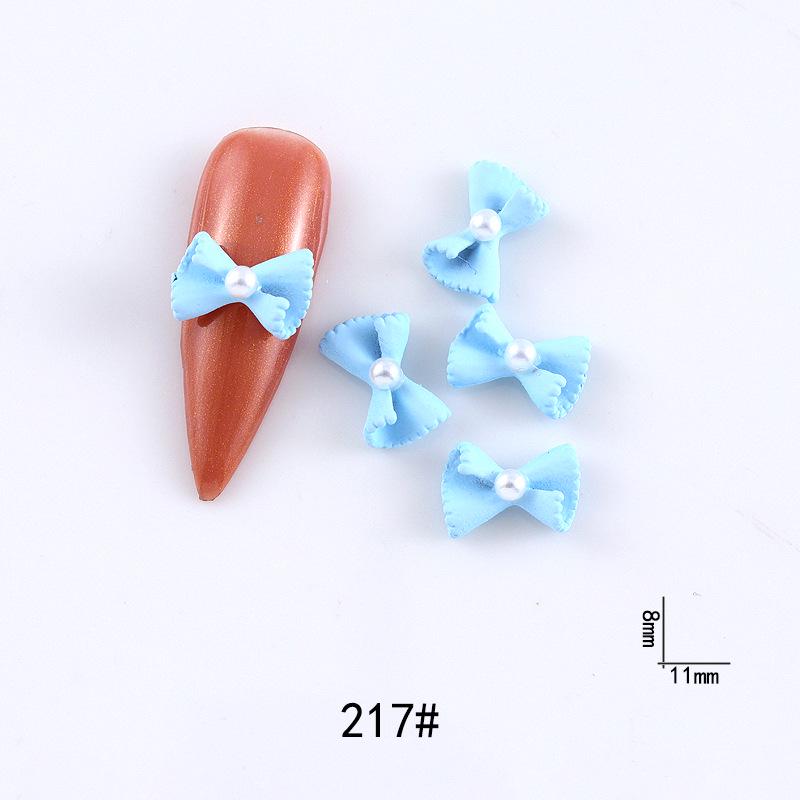 New Cute Bow Heart Nail Art: Frosted Matte Blue & Pink