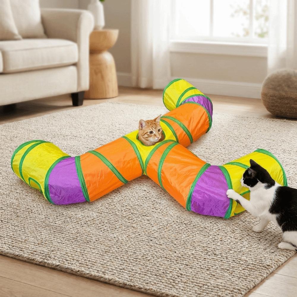 Breathable Pet Play Tunnel Three-Way Pet Playing Tube Funny Folding Cat Tunnel Toy  Playtime