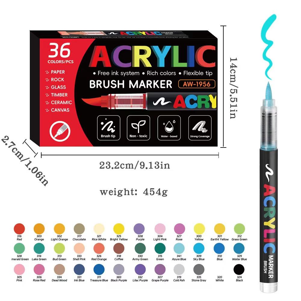 12/24/48/60 Colors Acrylic Marker Pen Paint Brush Pen Painting Coloring Pen DIY Graffiti Art Making School and Office Supplie